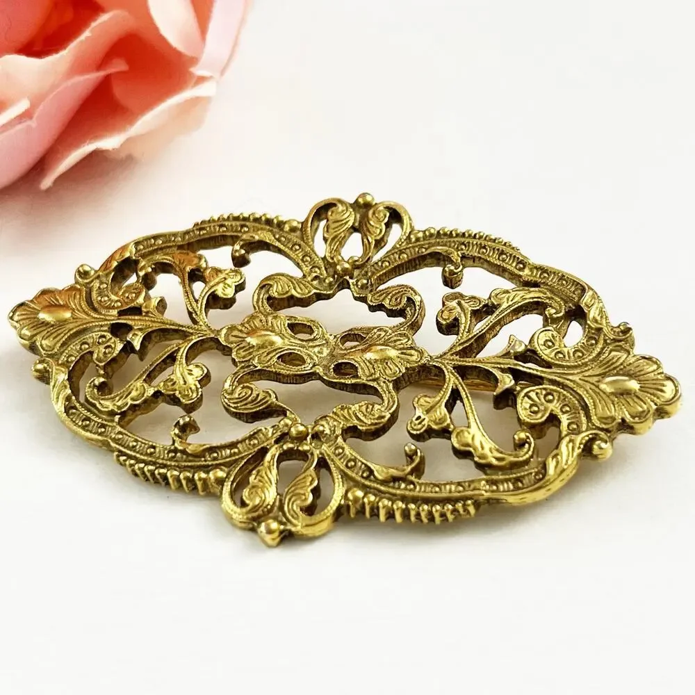 1928 Brand Vintage Filagree Gold Tone Victorian Style Brooch Pin